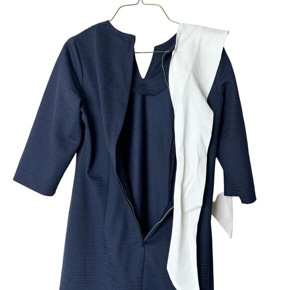 Vintage Mynette‎ navy blue half sleeve white scarf sheath dress Size MEDIUM - Picture 6 of 6